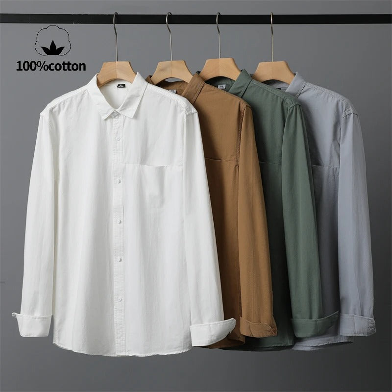 100% Cotton, Men's Solid Color, Breathable, Casual, Durable Long-sleeved Shirt (Pack Of 4)