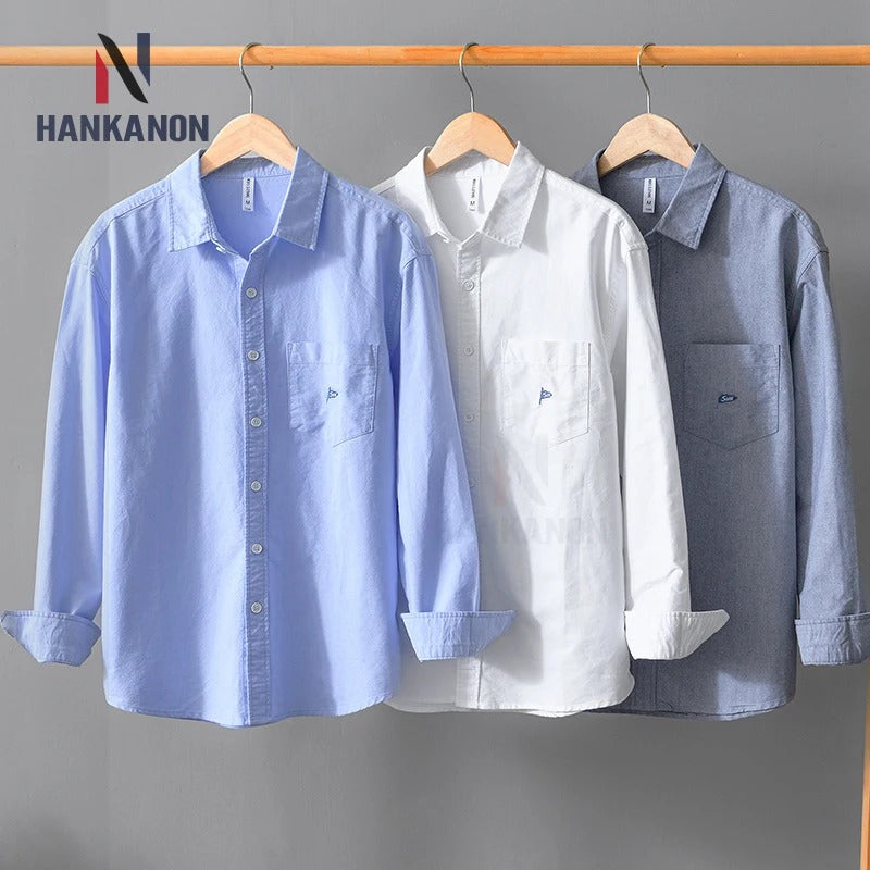 100% Cotton Breathable Soft Oxford Long-Sleeved Shirt ( Pack of 3 )