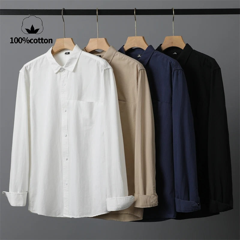 100% Cotton, Men's Solid Color, Breathable, Casual, Durable Long-sleeved Shirt (Pack Of 4)